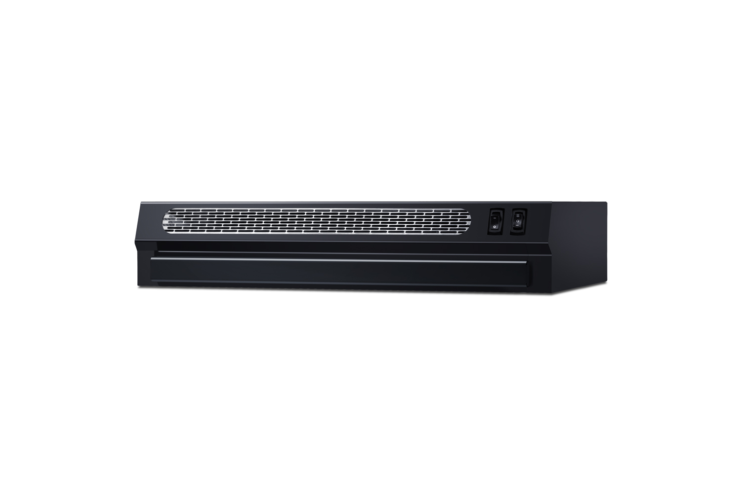 20 inch wide under cabinet retractable range hood for ductless use in black, made in the USA